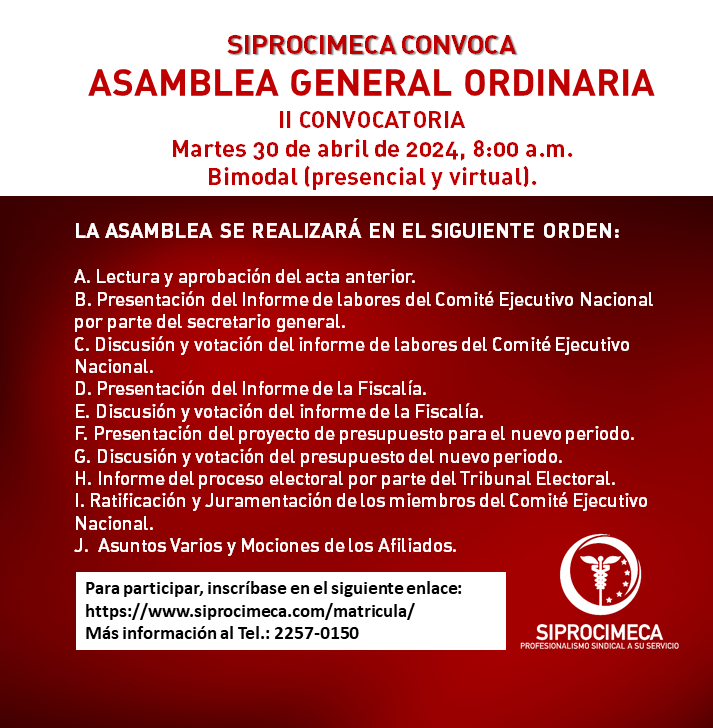 SIPROCIMECA CONVOCA A SUS AFILIADOS