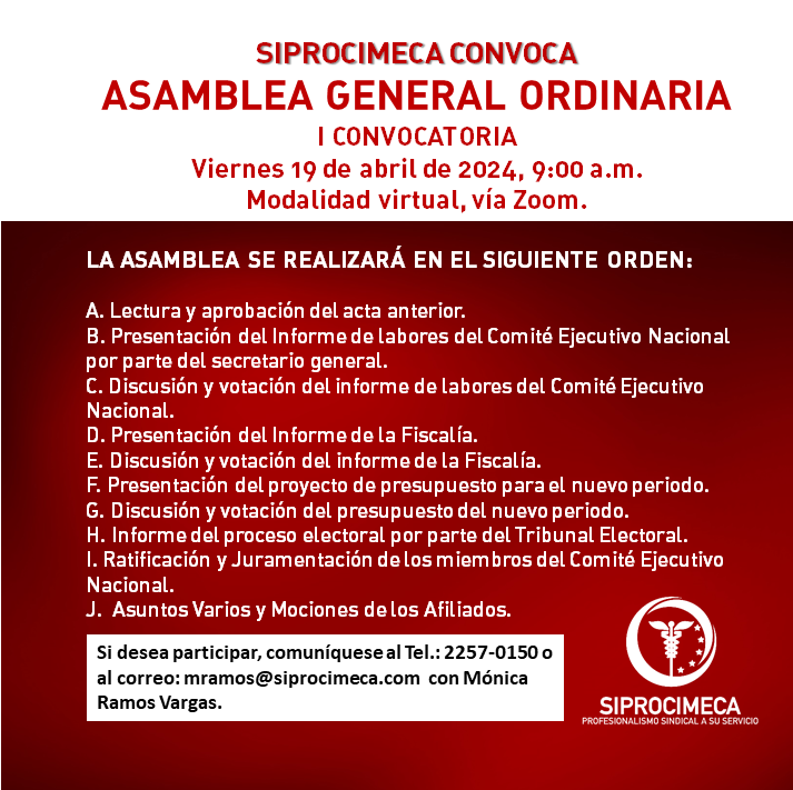 SIPROCIMECA CONVOCA A SUS AFILIADOS