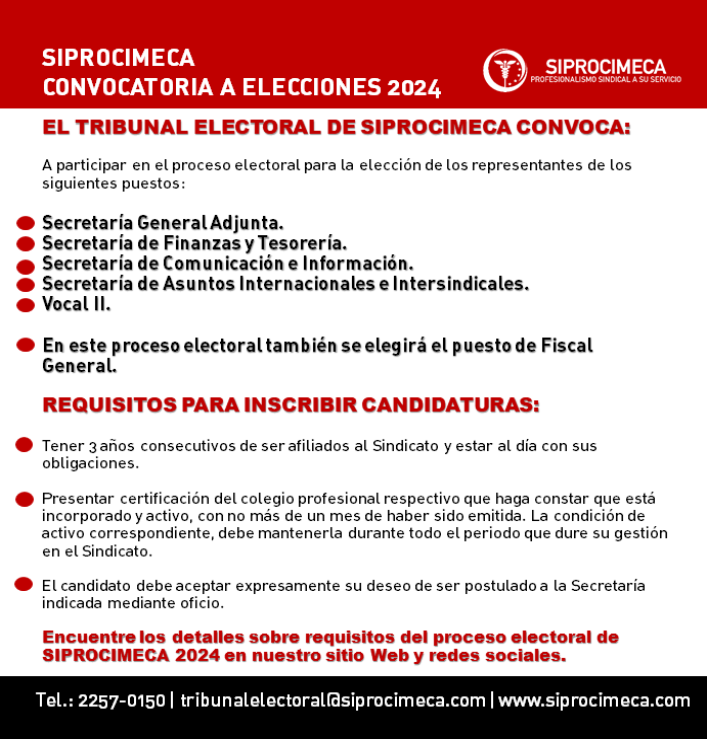 EL TRIBUNAL ELECTORAL DE SIPROCIMECA CONVOCA:
