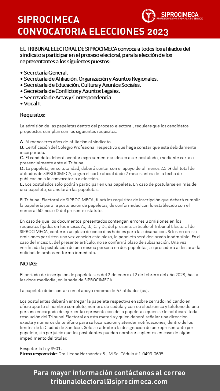 Siprocimeca Convocatoria Elecciones 2023