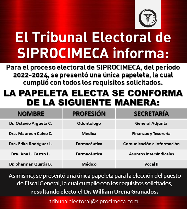 El Tribunal Electoral de SIPROCIMECA informa